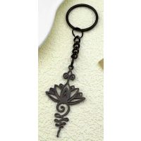 Kovový přívěsek na klíče - Lotosový květ, černý