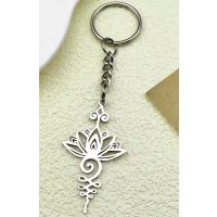 Kovový přívěsek na klíče - Lotosový květ, stříbrný