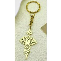 Kovový přívěsek na klíče - Lotosový květ, zlatý