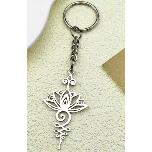 Foto - Kovový přívěsek na klíče - Lotosový květ, stříbrný
